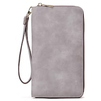 Cartera Cluci Para Mujer, Grande, De Piel, Con Bloqueo Rfid, Gris - Venta Internacional.