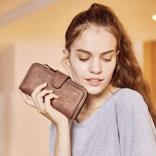 Foto 2 | Foto 2 | Billetera Cluci De Piel Para Mujer Con Bloqueo Rfid, Triple Pliegue, Rosa - Venta Internacional.