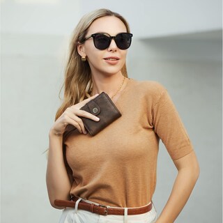 Foto 2 | Foto 2 | Cartera Cluci Pequeña Con Bloqueo Rfid De Piel Con Triple Pliegue, Color Café - Venta Internacional.