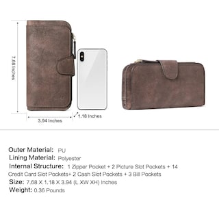 Foto 3 | Foto 3 | Billetera Cluci De Piel Para Mujer, Triple Pliegue, Con Bloqueo Rfid, Color Café - Venta Internacional.