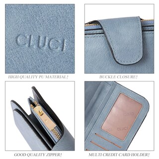Foto 4 | Foto 4 | Billetera Cluci De Piel Para Mujer Con Bloqueo Rfid, Triple Pliegue, Azul - Venta Internacional.