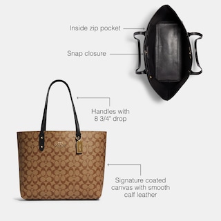 Foto 4 | Foto 4 | Bolso De Mano Coach Town Tote De Piel Granulada Pulida De Color Caqui Negro - Venta Internacional.