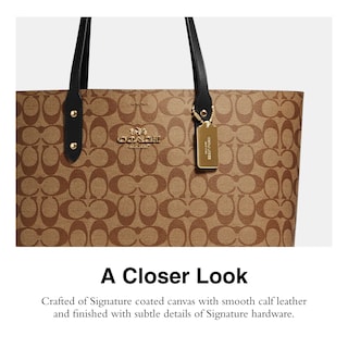 Foto 5 | Foto 5 | Bolso De Mano Coach Town Tote De Piel Granulada Pulida De Color Caqui Negro - Venta Internacional.