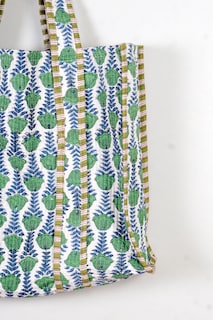 Foto 2 | Foto 2 | Bolso Acolchado De Algodón Estampado A Mano Reversible Con Estampado Floral Verde - Venta Internacional.