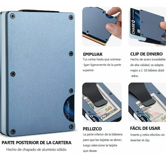 Foto 4 | Foto 4 | Xtellar Cartera Unisex Ultra Delgada De Aluminio Con Tecnología Rfid Y Clip De Billetes