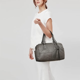 Foto 6 | Foto 6 | Bolso Tipo Barril Dasein De Piel Vegana Suave Para Mujer, Tamaño Grande, Color Gris - Venta Internacional.