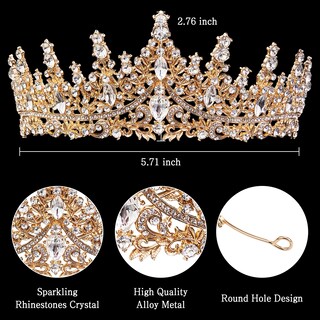 Foto 5 | Foto 5 | Tiaras De Cristal Para Mujer Crown Fesciory Gold Con Diamantes De Imitación - Venta Internacional.