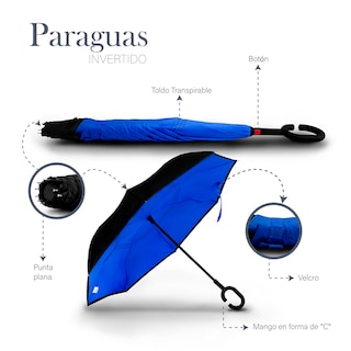 Foto 6 | Foto 6 | Paraguas Reversible Invertido Color Azul Con Negro