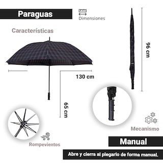 Foto 2 | Foto 2 | Paraguas Sombrilla de Golf Manual Escocés Importadora La Merced JC-735C-GRS color Gris Tela Resistente