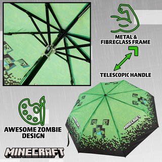 Foto 4 | Foto 4 | Paraguas Minecraft Kids Con Forma De Cúpula Transparente Plegable, Color Negro Y Verde - Venta Internacional.