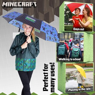 Foto 2 | Foto 2 | Paraguas Minecraft Kids Con Forma De Cúpula Transparente Plegable, Color Negro Y Azul - Venta Internacional.