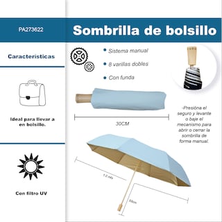 Foto 2 | Foto 2 | Sombrilla Manual De Bolsillo Filtro Uv Reforzado 8 Varillas Dobles Color Azul
