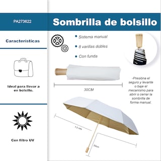 Foto 2 | Foto 2 | Sombrilla Manual De Bolsillo Filtro Uv Reforzado 8 Varillas Dobles Color Blanco