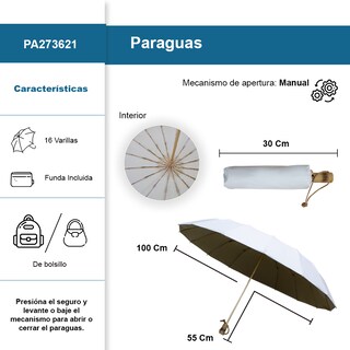 Foto 2 | Foto 2 | Paraguas De Bolsillo Manual 16 Varillas Reforzadas Con Funda