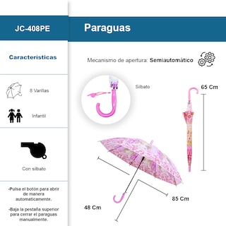 Foto 2 | Foto 2 | Paraguas Infantil Diseño De Princesas Sombrilla Con Silbato