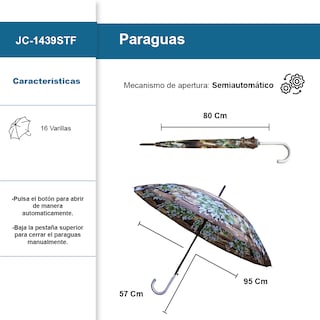 Foto 2 | Foto 2 | Paraguas Sombrilla Clásica Semiautomática Plegable De Bastón