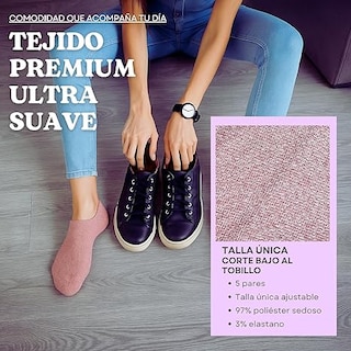 Foto 2 | Foto 2 | Pack 5 Pares Calcetines Bajos Para Mujer Ultra Suaves | Corte Bajo Invisible | Tacto Sedoso Tipo Nube ROSA/BLANCO/NEGRO