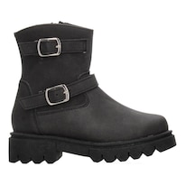 Bota Casual Niña Jakuna Negro Doble Hebilla Tacón 3cm Urbano Negro