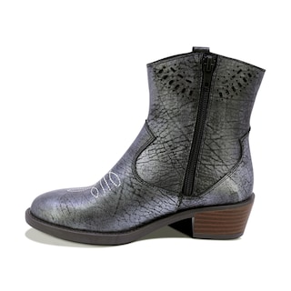Foto 5 | Foto 5 | Botines Coqueta Para Niña De Piel Color Gris Metálico Mirta Con Diseño Western Y Detalles Calados