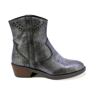 Foto 2 | Foto 2 | Botines Coqueta Para Niña De Piel Color Gris Metálico Mirta Con Diseño Western Y Detalles Calados