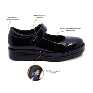 Foto 2 | Foto 2 | Zapato Escolar Coqueta Para Niña En Charol Negro Nora Con Tira De Contacto