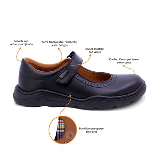 Foto 2 | Foto 2 | Zapato Escolar Coqueta Para Niña De Piel En Negro Pilatus Con Perforado