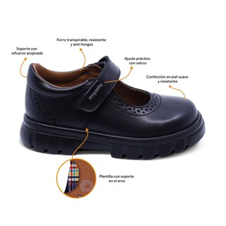 Foto 2 | Foto 2 | Zapato Escolar Coqueta Para Niña De Piel En Negro Thunder Con Detalle Perforado