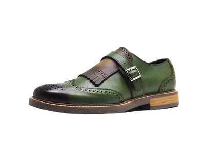 Foto 1 | Foto 1 | Monk Strap Bostoniano Warlock 8015 Verde De Piel Pintado A Mano Para Hombre