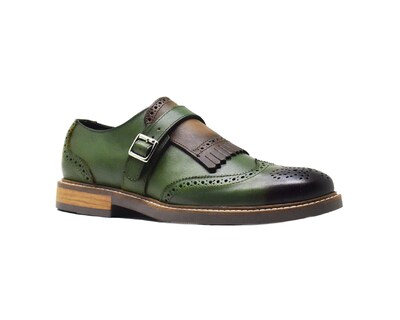 Foto 2 | Foto 2 | Monk Strap Bostoniano Warlock 8015 Verde De Piel Pintado A Mano Para Hombre