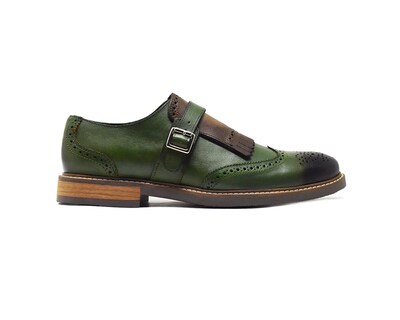 Foto 4 | Foto 4 | Monk Strap Bostoniano Warlock 8015 Verde De Piel Pintado A Mano Para Hombre