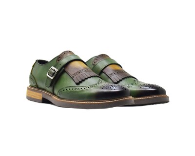 Foto 5 | Foto 5 | Monk Strap Bostoniano Warlock 8015 Verde De Piel Pintado A Mano Para Hombre