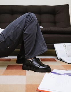 Foto 6 | Foto 6 | Monkstrap En Piel Vacuno Negro Con Suela Gruesa Para Hombre