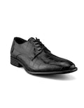Zapato Derby De Piel Negra Con Grabado Lagarto Para Hombre
