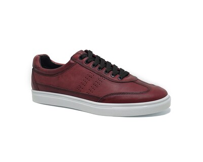 Foto 1 | Foto 1 | Tenis Warlock 2043 Vino De Piel Pintado A Mano Para Hombre.