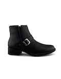 Bota Casual De Piel Vacuno Negro Con Hebilla Plateada Para Mujer
