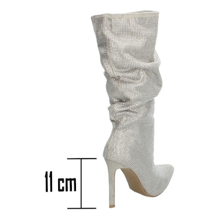 Foto 3 | Foto 3 | Botas Mujer Berlin Plateado Caña Alta Tubo Tacón 11 Cm Plateado