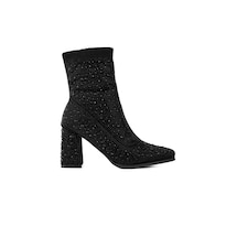 Botines Trend Brillos Tacón Moda 8 Cm Para Mujer Walki Paola Negro
