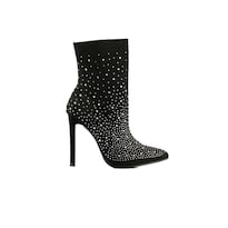 Botín Puntal Alto Brillo Elástico 10cm De Mujer Walki Tania Negro
