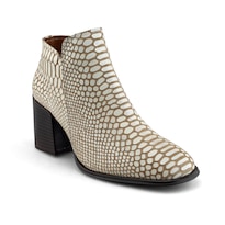 Botín De Piel Vacuno Crema Con Tacón Ancho Para Mujer