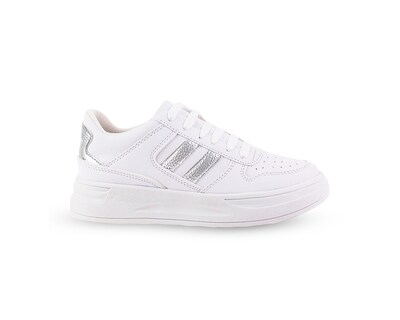 Foto 2 | Foto 2 | Tenis Color Blanco Rayas Plata Material Sintético