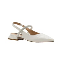 Flat Balerina Salamandra  Color Charol Blanco Oficina Formal Gris