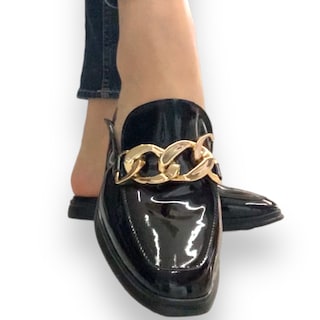 Foto 8 | Foto 8 | Flats Mules David Serrano Charol Negros Cadena Gruesa para Mujer