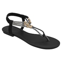 Sandalias De Piso Exterior Piel Vegana Color Negro Para Mujer De Rbbasics