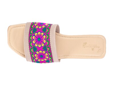 Foto 2 | Foto 2 | Sandalia De Piso A Ángelozano Con Tira De Flores, Color Arena