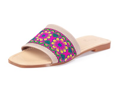 Foto 5 | Foto 5 | Sandalia De Piso A Ángelozano Con Tira De Flores, Color Arena