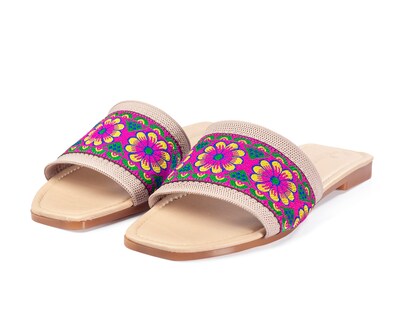 Foto 6 | Foto 6 | Sandalia De Piso A Ángelozano Con Tira De Flores, Color Arena