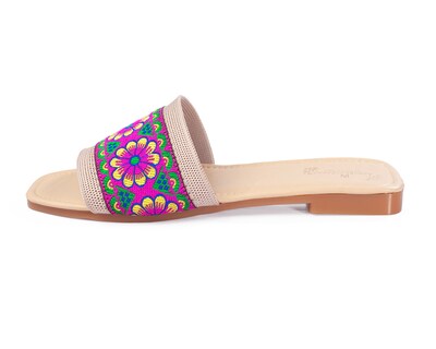 Foto 7 | Foto 7 | Sandalia De Piso A Ángelozano Con Tira De Flores, Color Arena