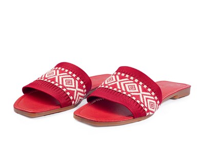Foto 1 | Foto 1 | Sandalia De Piso A Ángelozano Con Tira Étnica, Color Rojo