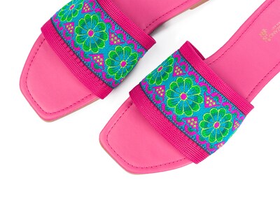 Foto 2 | Foto 2 | Sandalia De Piso A Ángelozano Con Tira De Flores, Color Fuscia