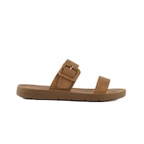 Sandalia Casual Plana Flat Doble Hebilla Para Mujer Walki Kim Cafe